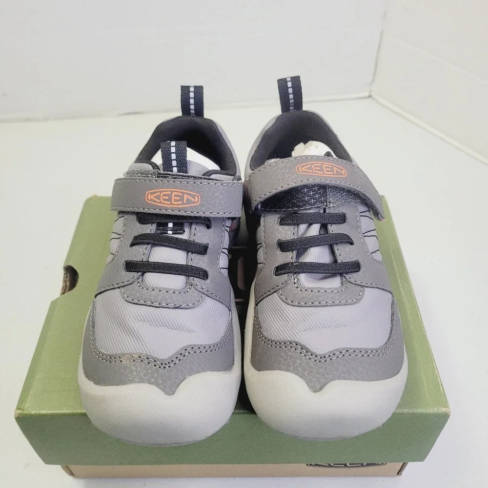 Keen Toddler Knotch Peak Shoes Size 9C Grey Orange Hook Loop Bungee Sneaker